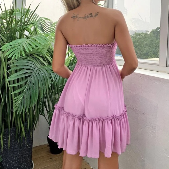 Boho strapless tie front ruffle hem dress - Picture 2 of 5